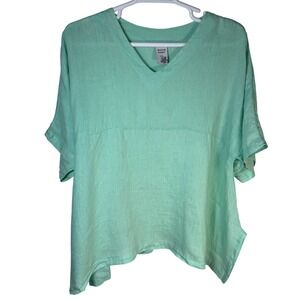 Match Point 100% Linen V-Neck Top  Short Sleeve‎ (Small-See Details) Made USA